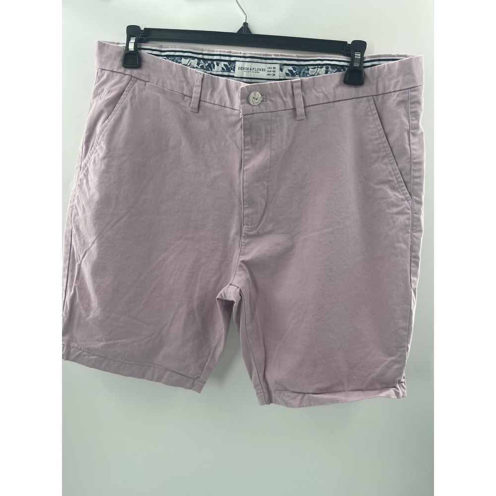 Denim & Flower Ricky Singh Mens Purple Chino Shorts Size 38 Flat Front Lavender